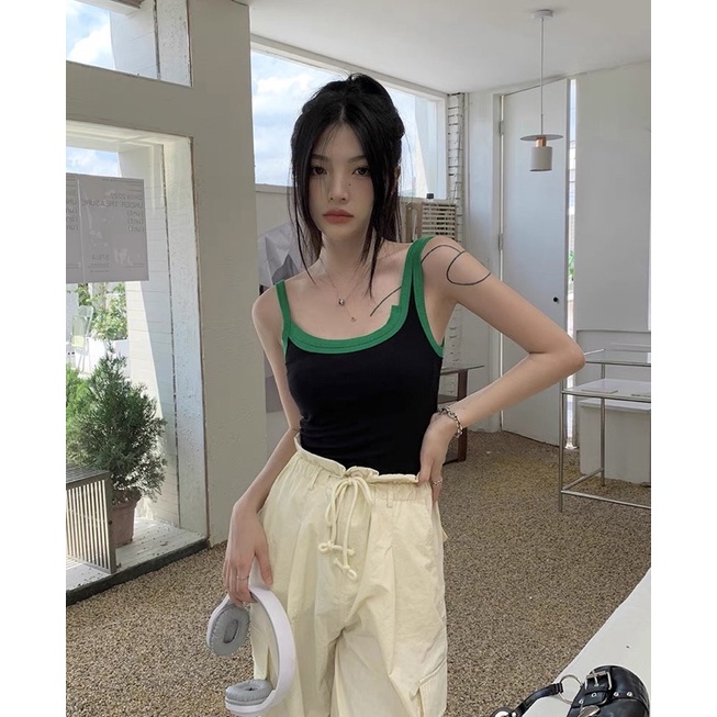 (มีจําหน่าย - ภาพถ่ายจริง) 2S BLACK DRESS ขอบสีเขียว A97 | พยุงน้ําตาล