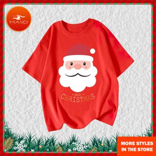 เสื้อยืดผ้าฝ้าย เสื้อยืดคริสต์มาสCute Cartoon Santa Claus Christmas Tree Men and Women T-shirt Christmas Clothes Women C