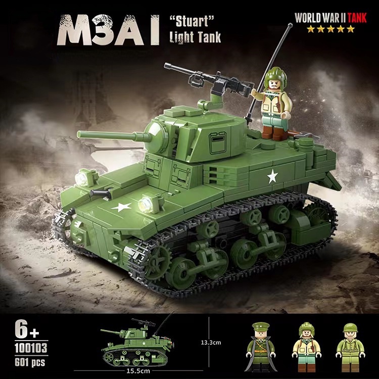 ของเล่นโมเดลประกอบปริศนารถถัง Quan Guan 100103 World War II M3A1 Stuart Light Tank Collection เครื่อ