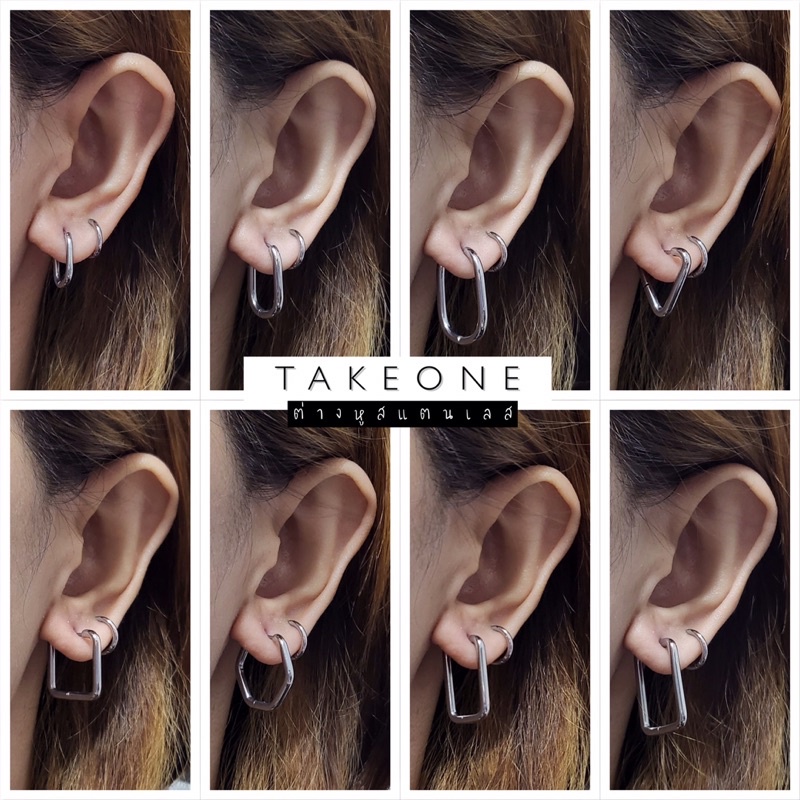 TAKEONE | ต่างหูห่วงสแตนเลสทรงเรขาคณิตแบบใหม่ ไม่ลอกไม่ดำ (ราคาต่อ 1 คู่)