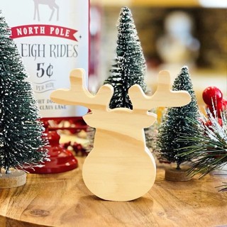 [FudFudAR] ฝุด-ฝุด-อะ กวางเรนเดียร์ Reindeer Head Shaped Craft Wood งานไม้สนนอก Christmas Cutout , Wood Blanks Craft DIY