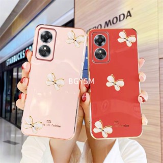 ใหม่ พร้อมส่ง เคสโทรศัพท์มือถือนิ่ม ปิดด้านหลัง ลายผีเสื้อ แต่งกลิตเตอร์ สีทอง สําหรับ OPPO A58 A78 4G 2023 A584G