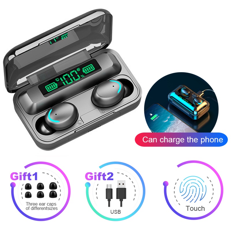🎊TWS-F9🎊Wireless bluetooth 5.0 headset Earphone Earbud หูฟังบลูทูธ สเตอริโอ หูฟังเล่นเกมส์ แยกเสียงซ