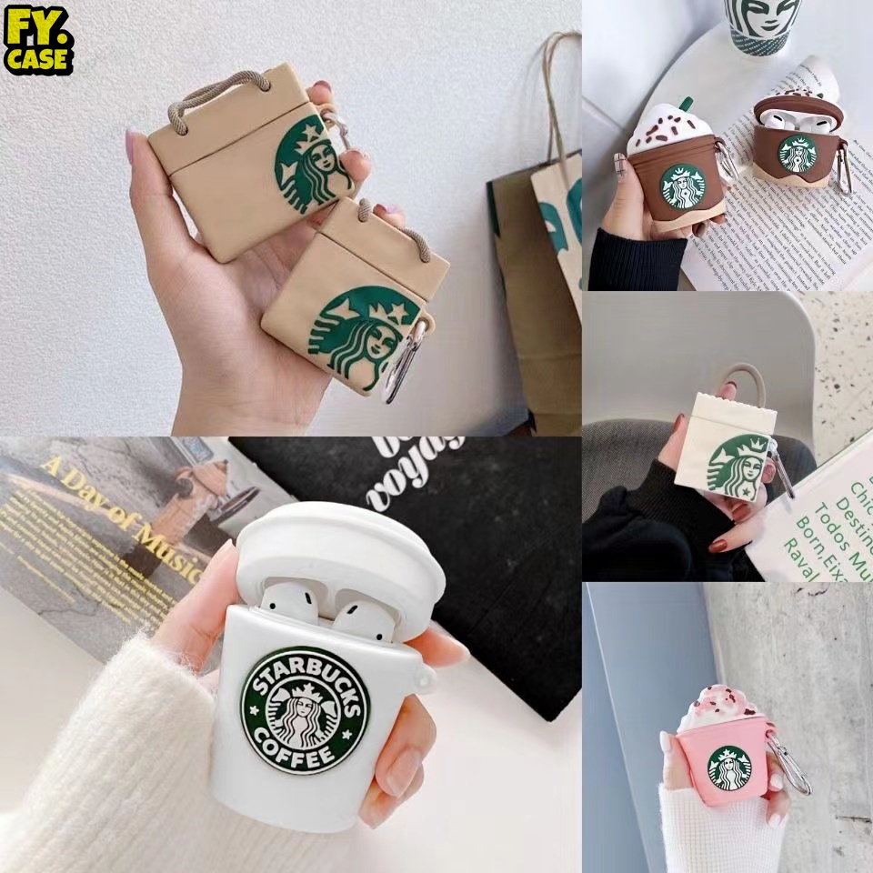 เคสหูฟังบลูทูธไร้สาย ซิลิโคนนิ่ม กันกระแทก ลายการ์ตูน Starbucks Cup สําหรับ AirPods 1 2 3 Pro