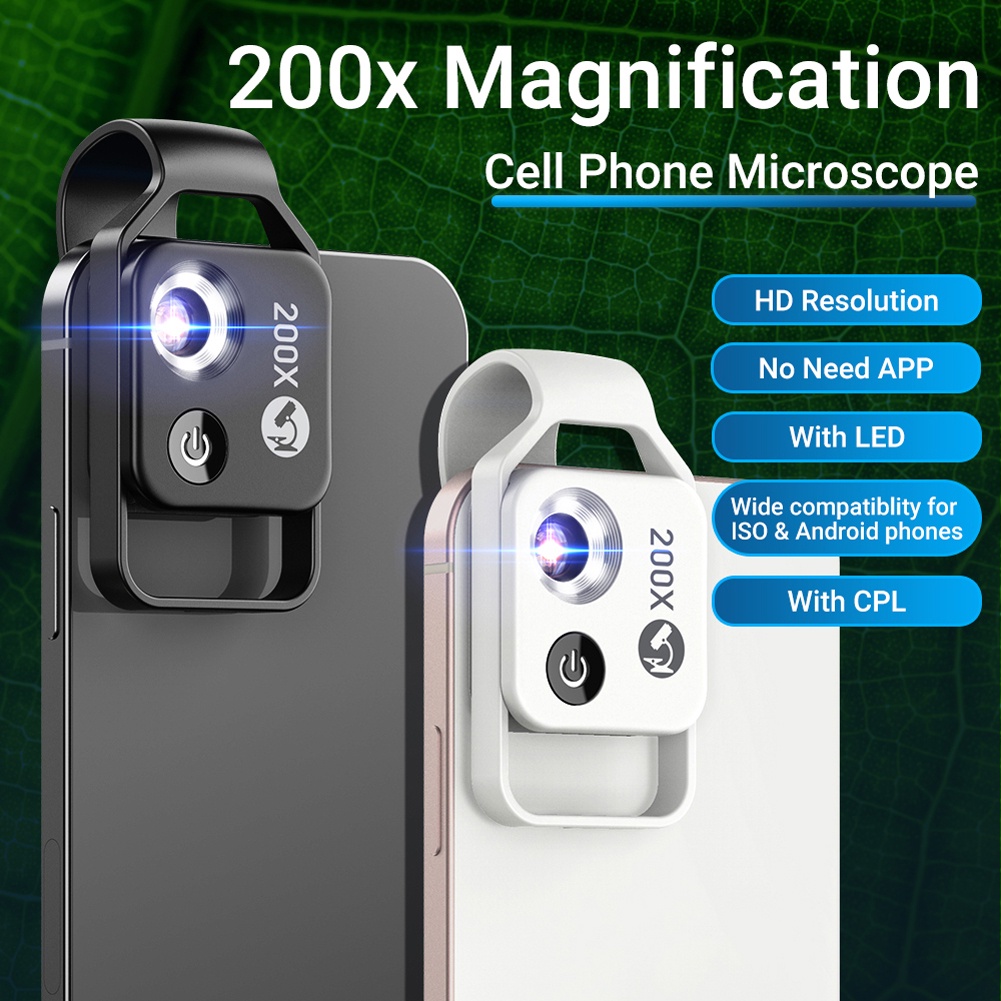 APEXEL 200X Magnification Microscope Lens With CPL Mobile LED Light