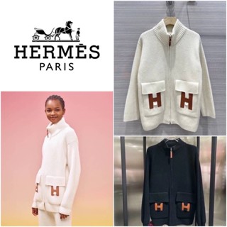 เสื้อคลุมคาดิแกน HERMES CARDIGAN ZIP WINTER SWEATER LEATHER  BLACK/ WHITE