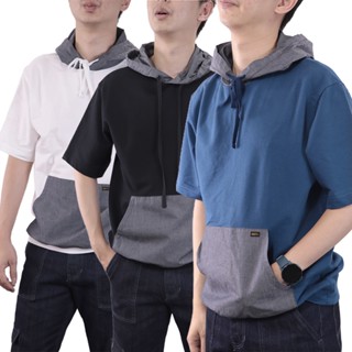 ิBOVY HOODIESSHORT - เสื้อยืดแขนสั้นฮู้ดแต่งยีนส์ BC3326