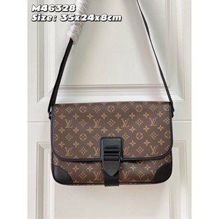 พรี​ ราคา7100 Lv Louis Vuitton Archy M46328 หนังแท้ กระเป๋าสะพายข้าง Messengerกระเป๋าสะพาย35*24*8cm