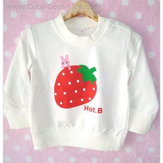 TLG-164 เสื้อแขนยาวเด็กผู้หญิง sweater สีขาวลายสตรอเบอร์รี่