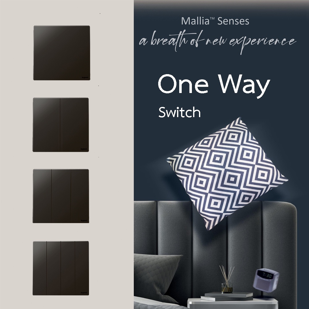 Legrand สวิตช์ทางเดียว สีดำ 1G| 2G |3G |4G | 16AX รุ่น Mallia Senses | Matt Black | BTiSmart