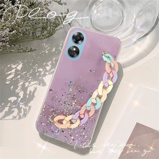 ใหม่ เคสโทรศัพท์มือถือ ซิลิคอน TPU นิ่ม แบบใส ป้องกัน ปิดด้านหลัง ลายกลิตเตอร์ สีรุ้ง พร้อมสายคล้องมือ สําหรับ OPPO A58 A78 4G 2023