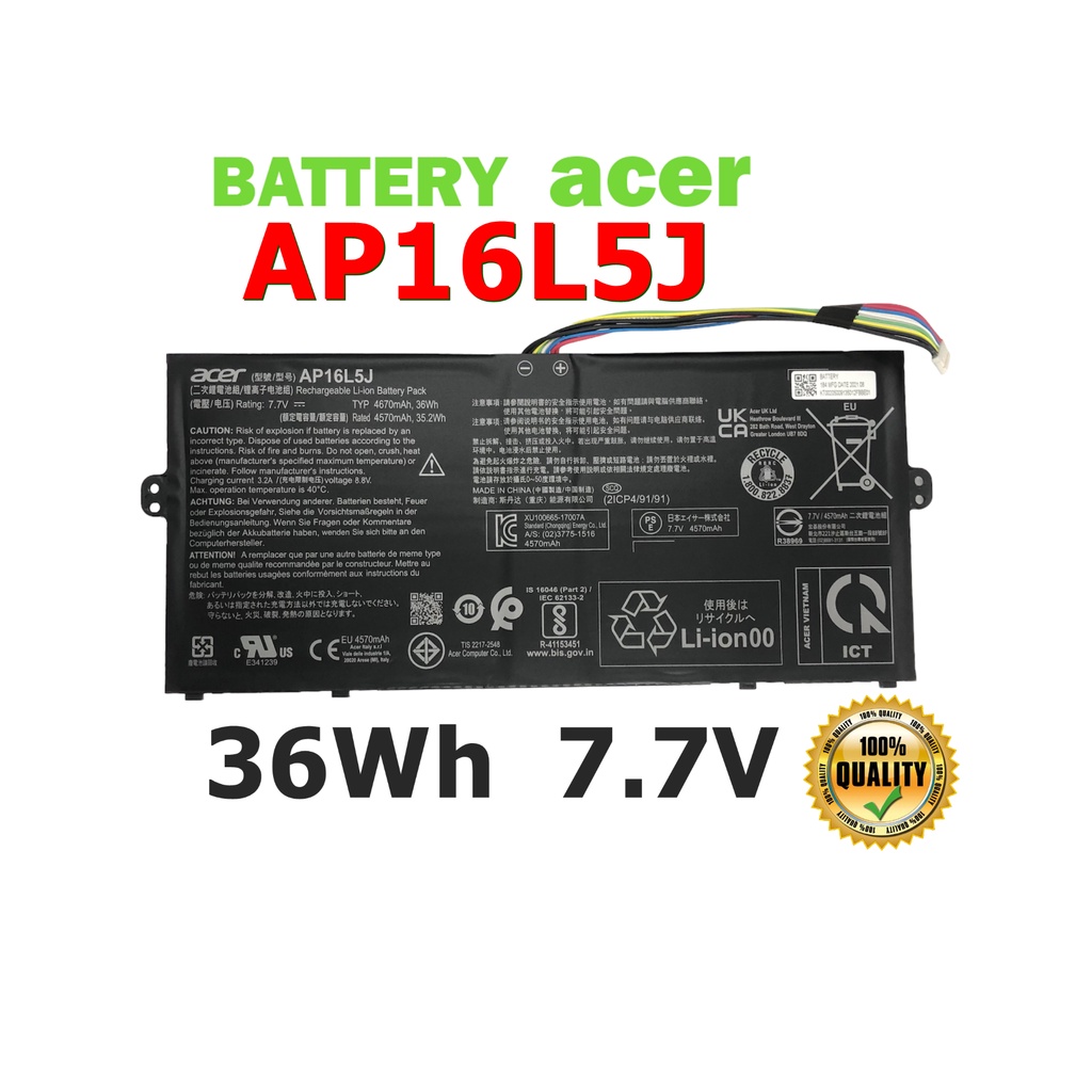 ACER แบตเตอรี่ AP16L5J (สำหรับ Swift 5 SF514-52T SF514-53T Spin 1 SP111-32N Series AP16L8J)Acer Batt