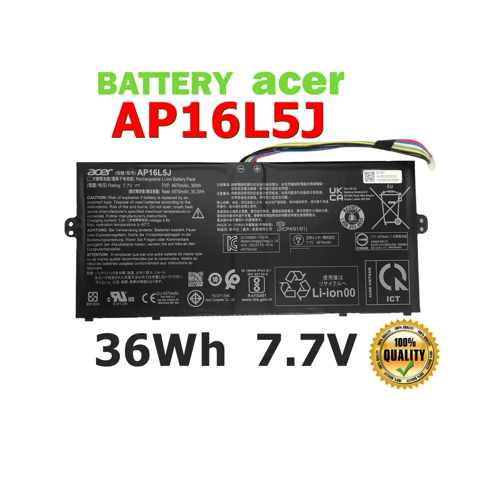 ACER แบตเตอรี่ AP16L5J (สำหรับ Swift 5 SF514-52T SF514-53T Spin 1 SP111-32N Series AP16L8J)Acer Battery Notebook เอเซอร์