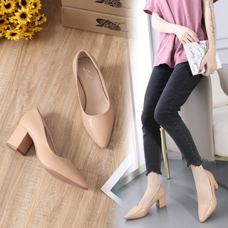 【E&S】2inch Chunky Leather Slip on Block Office/School Wear Heels GK210#