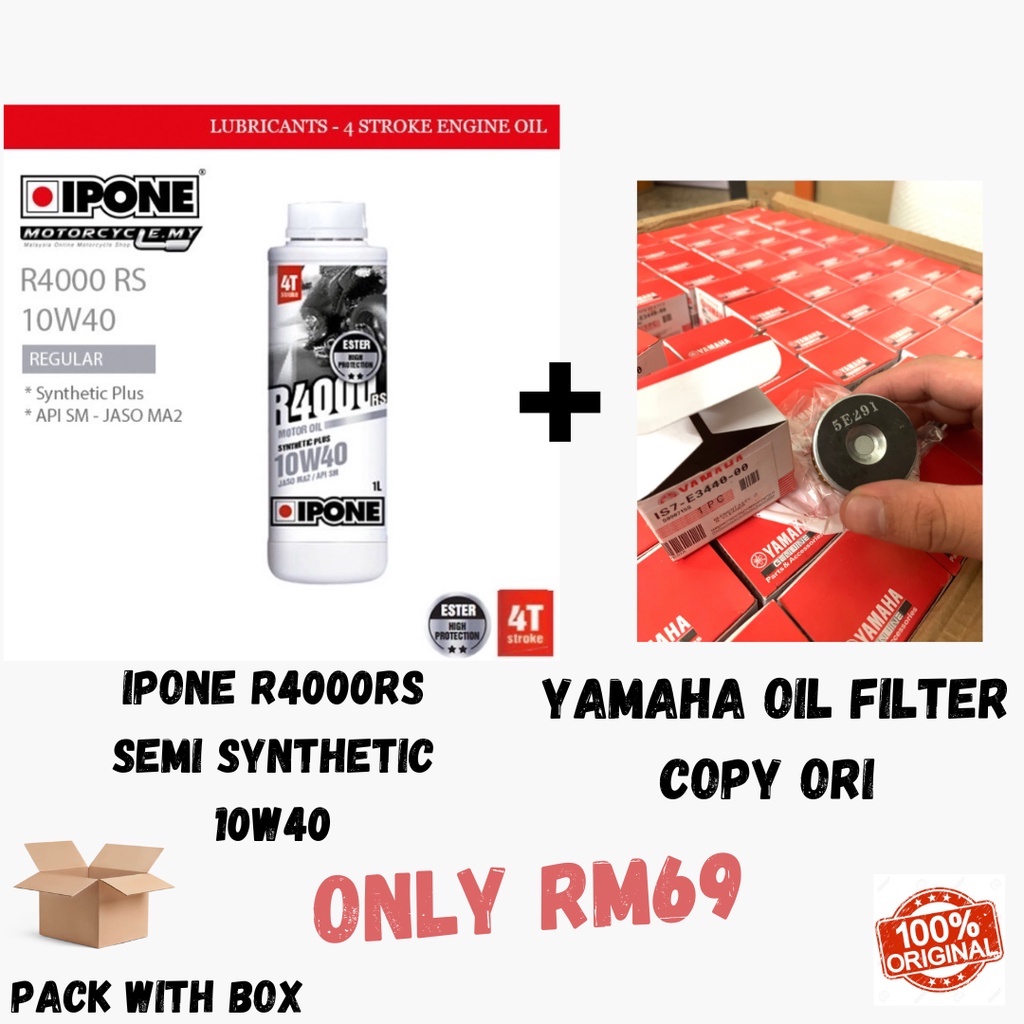 Ipone semi synthetic R4000RS 10w40 minyak hitam + กรองน้ํามันyamaha lc135/y15/fz150/lagenda/r15 rock