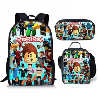 Roblox กระเป๋าเป้สะพายหลัง ใส่กล่องอาหารกลางวัน แล็ปท็อป ดินสอ สําหรับนักเรียน เดินทาง 3 ชิ้น ต่อชุด