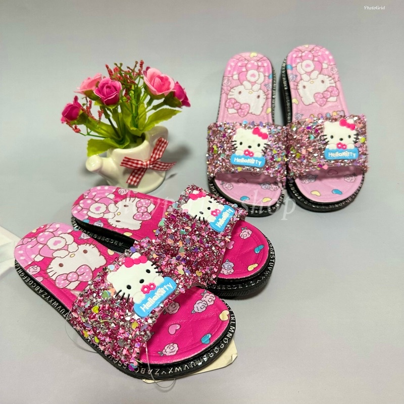 Flip Flops 109 บาท รองเท้าเด็กแบบสวมลายคิตตี้ ⭐️ kitty⭐️ประดับเพชรวิบวับ สินค้าพร้อมส่งจากไทย Baby & Kids Fashion