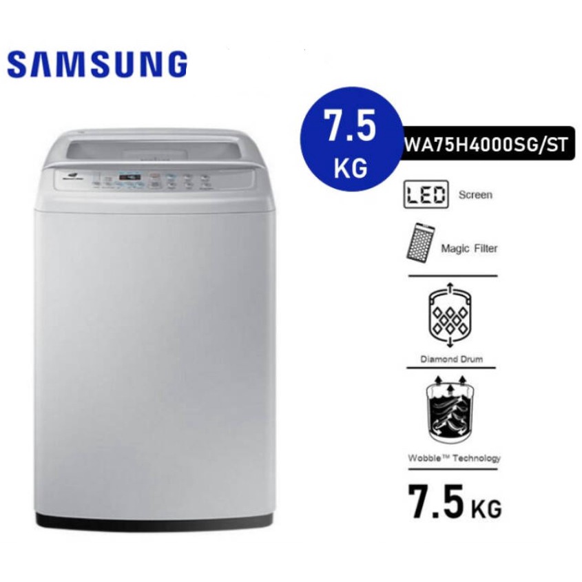 พร้อมส่ง💥Samsung ซัมซุง เครื่องซักผ้าฝาบน Wobble Technology รุ่น WA75H4000SG/ST ขนาด 7.5 กก (สินค้าเกรด B มีตำหนิ)