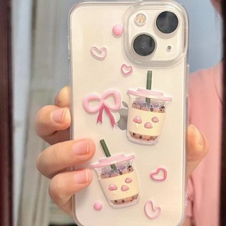 เคสโทรศัพท์มือถือแบบใส ลายชานมไข่มุกน่ารัก สําหรับ Iphone 11 14Max 12 13Pro 7 8p x xr