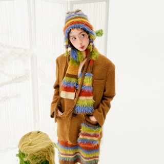 YEDM Rainbow Vintage Wool Stitching Scarf Winter Warm ผ้าพันคอสีรุ้ง ไหมพรมสายรุ้ง