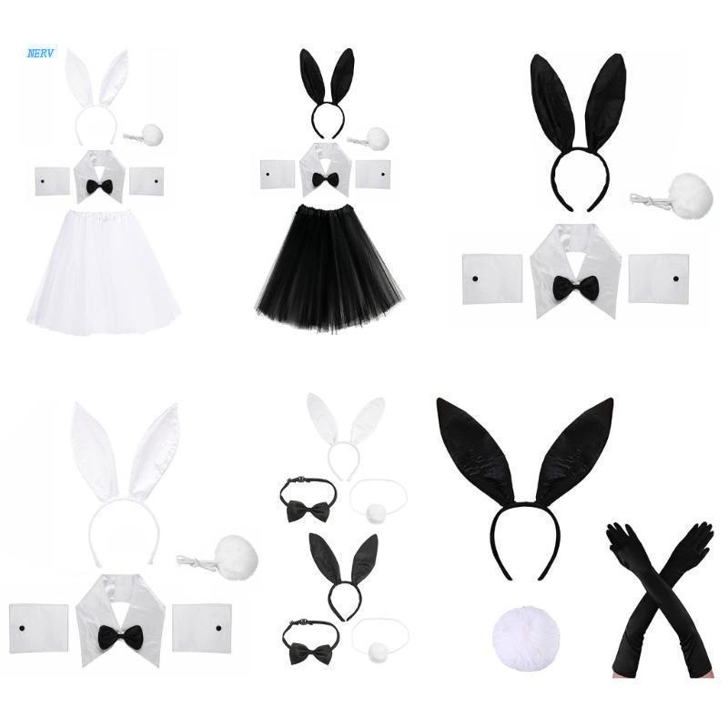 NERV Rabbit Headband Costume Easter Bunny Costume Set Headband Tail Collar Gloves Bowtie Cuffs Tutu 