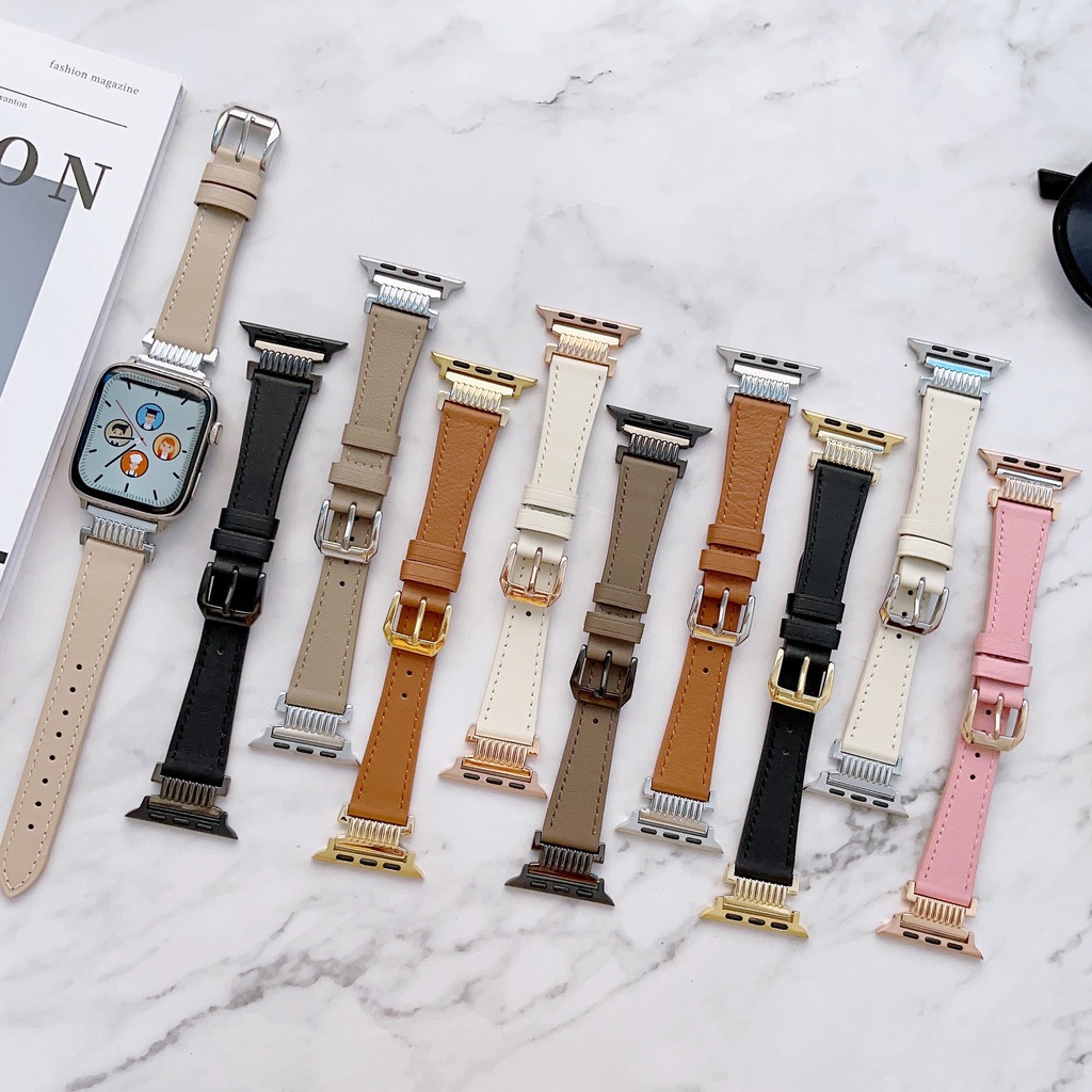 สายนาฬิกาข้อมือหนังแท้ หรูหรา แบบเปลี่ยน สําหรับ Apple Watch Series 8 7 6 SE 5 4 3 2 1 SE SE2 ขนาด 38 มม. 40 มม. 44 มม. 41 มม. 45 มม. 42 มม. 49 มม.