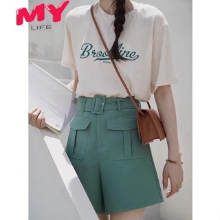 LIFE Seoul.fluffy เสื้อยืดผู้หญิง สกรีนข้อความ  Brookline Newyork สุดชิค ผ้านิ่ม ใส่สบาย