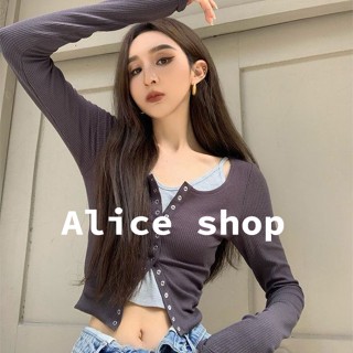 Alice  เสื้อคลุมคาร์ดิแกนแขนยาว เสื้อครอปแฟชันเสื้อ+เสื้อกั๊กหวาน 2022 ใหม่  fashion ทันสมัย Stylish Trendy S051154 36Z230909