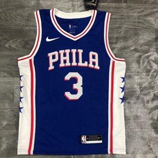 เสื้อกีฬาบาสเก็ตบอล คอวี 76ers No.3 สีฟ้า #3 เสื้อเชิ้ต สําหรับผู้ชาย