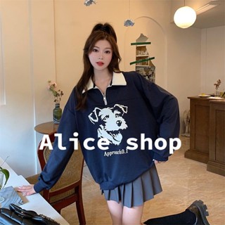 Alice  เสื้อฮู้ด แขนยาว oversize เสื้อฮูท ใส่สบายๆ คอPolo 2022 ใหม่  ทันสมัย Trendy สวยงาม Comfortable JN220255 36Z230909