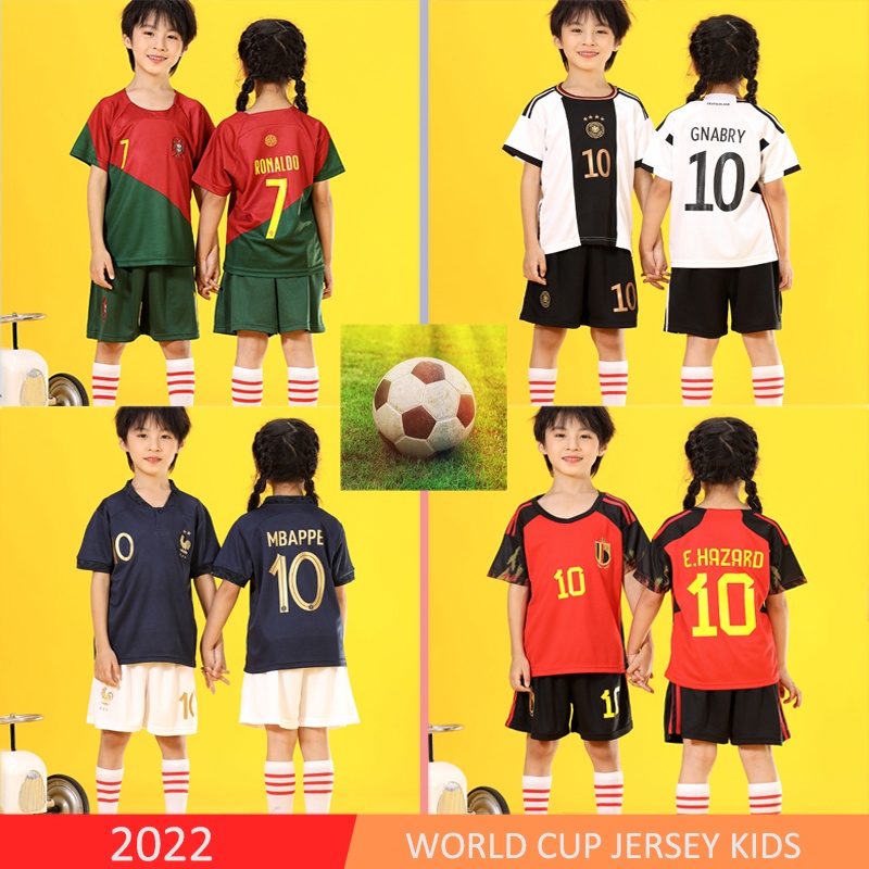 เสื้อกีฬาแขนสั้น ลายทีมชาติฟุตบอล Portugal Ronaldo Mbappe 2022 ชุดเหย้า สําหรับเด็กผู้ชาย และผู้หญิง