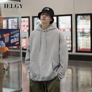 Ielgy เสื้อกันหนาวลําลอง มีฮู้ด ทรงหลวม สีพื้น สําหรับผู้ชาย