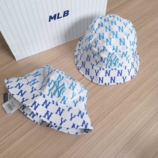 พร้อมส่ง MLB Monogram Gradation Hat หมวกปีกสีขาว โลโก้ NY สีฟ้า 🤍💙