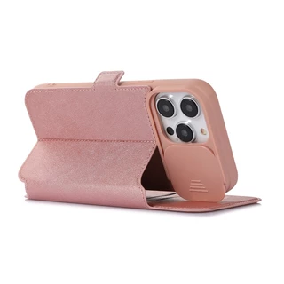 ใหม่ เคสโทรศัพท์มือถือหนัง ฝาพับ ป้องกันเลนส์กล้อง สีโรสโกลด์ พร้อมช่องใส่บัตร สําหรับ IPhone 15 14 Plus 13 12 11 Pro Max