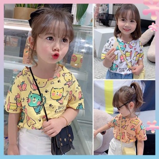 Girls new 2022 summer short-sleeved baby childrens cartoon T-shirt summer bottoming shirt childrens wear half-sleeved top trendy T-shirt