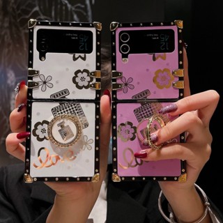 เคสโทรศัพท์มือถือ ทรงสี่เหลี่ยม พร้อมขาตั้ง หรูหรา สําหรับ Samsung Galaxy Z Flip 4 3 5G