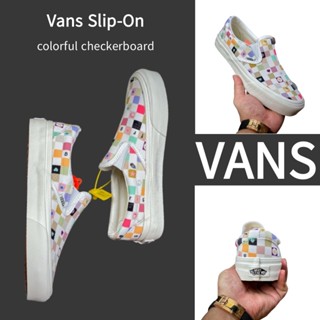 （ยิงจริง）Vans Slip-On กระดานหมากรุกสีสันสดใส ของแท้100%💯รองเท้าผ้าใบ รองเท้า รองเท้าวิ่ง รองเท้า Vans-1-4