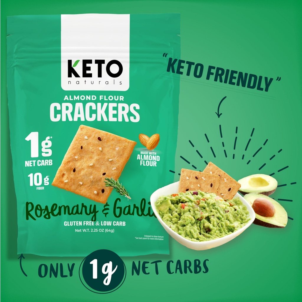 Keto Naturals Almondcrackers Rosemary&Garlic Gluten Free คีโต อัลมอนแครกเกอร์ รส โรสแมรี่และกระเทียม