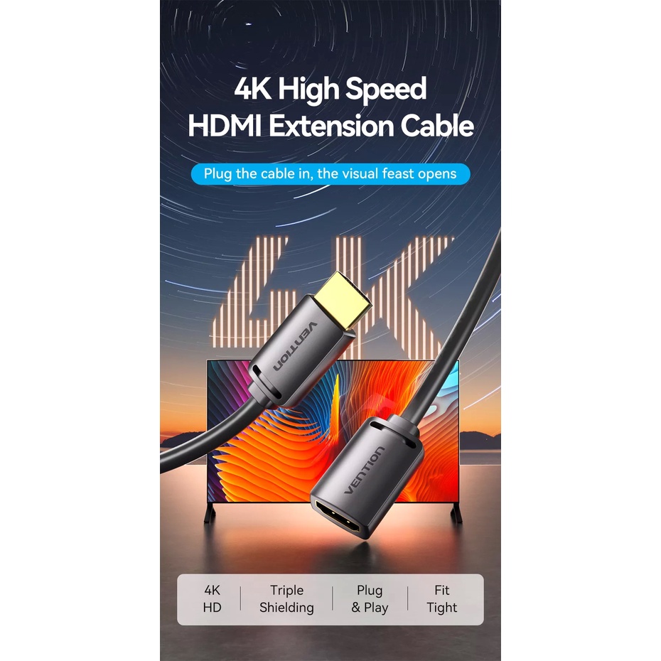 Vention (VAA-B06/AHC)สายเพิ่มความยาว HDMI 2.0 Extension Cable Male to Female 4K for HD TV LCD Laptop