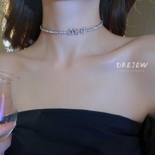 DREJEW สร้อยคอโช้คเกอร์ ประดับเพชร ฝังตัวอักษร แฟชั่นสไตล์ยุ…