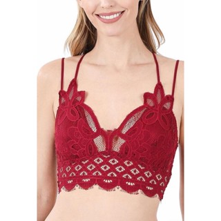 Zenana Bralette  บราลูกไม้ ด้านหลังเป็นแถบหนายางยืด เนื้อผ้าลูกไม้เป็นผ้านิ่ม ใส่สบายๆไม่คัน มีช่องใส่ฟองน้ำ