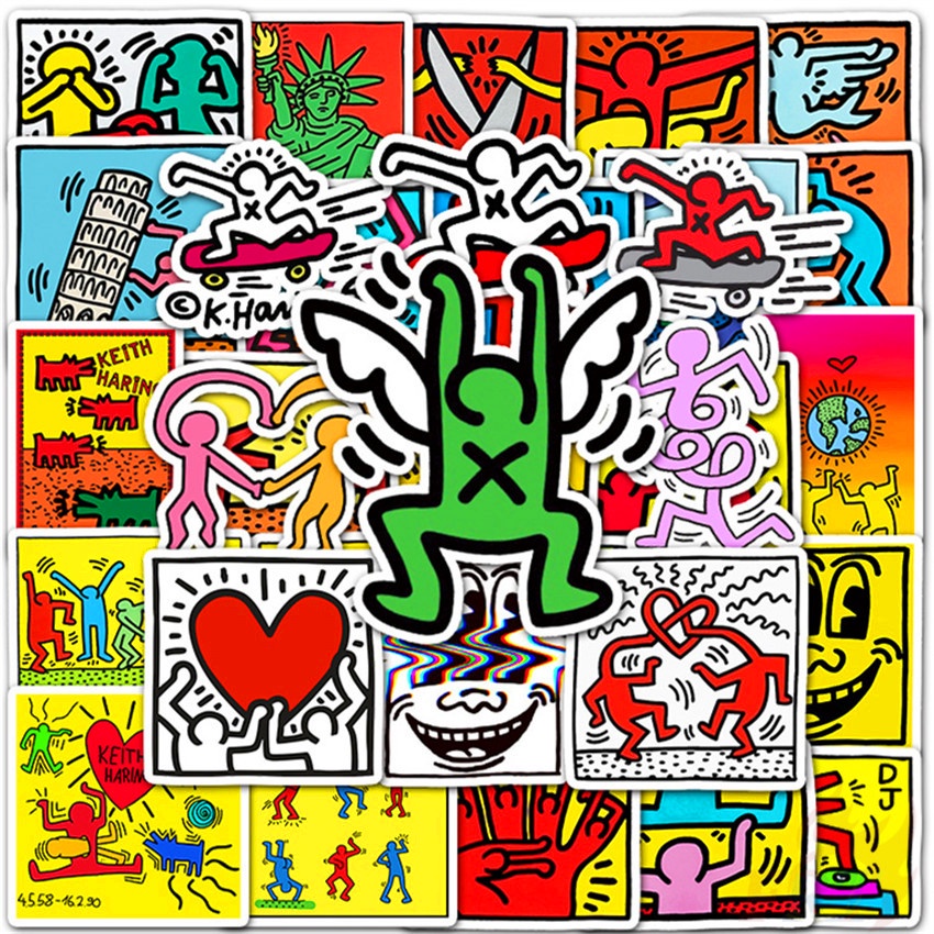Keith Haring Series 04 สติกเกอร์ศิลปะกราฟฟิตี สติ๊กเกอร์แฟชั่น DIY สําหรับติดตกแต่งกระเป๋าเดินทาง แล็ปท็อป สเก็ตบอร์ด 50ชิ้น/ชุด