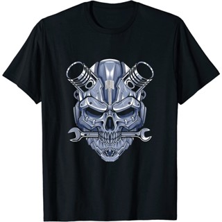 เสื้อยืด พิมพ์ลาย Mechanic Skull Car Garage ออกแบบดี