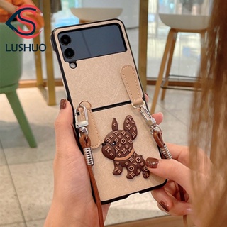 Lushuo เคสมือถือ แบบหนัง พร้อมสายคล้อง แฟชั่น สําหรับ Samsung Galaxy Z Flip 3 5G and Z Flip 4 Z Flip3 ZFlip3 ZFlip 3 Z Flip4 ZFlip 4