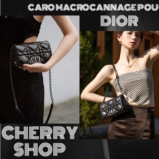 💯ดิออร์ DIOR CARO MACROCANNAGE POUCH🍒ผู้หญิง /กระเป๋าสะพายข้าง/กระเป๋าสะพายข้าง/กระเป๋าสะพายโซ่