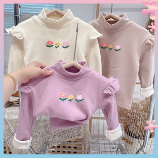 Girls Western style one-piece velvet warm base coat 2022 autumn and winter Korean style girls all-match half-height collar thickened top