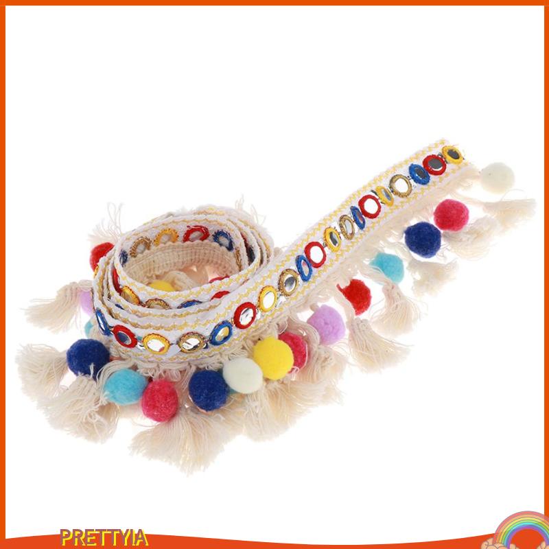 [สวย] 1 หลาลูกปัดที่มีสีสัน Fringe Tassels Braid Jacquard Ribbon Trims 20 มม.
