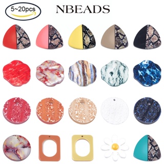 Nbeads จี้ดอกไม้เรซิ่น 37.5x36.5x3 มม. รู 3 มม. 5-20 ชิ้น