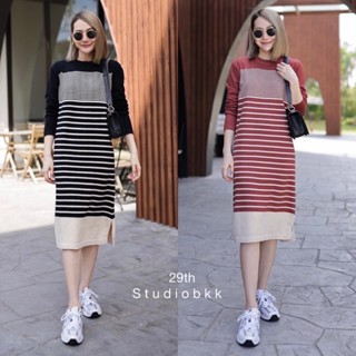 🌈🌿🌼🌺🌸🤎❤️🇰🇷knit Stripe Long Sleeve Maxi Dress