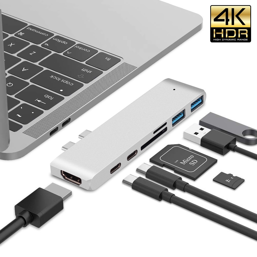 Usb 3.1 Type-C Hub ไปยังอะแดปเตอร์ที่รองรับ HDMI 4K Thunderbolt 3 USB C Hub พร้อม Usb3.0 TF SD Reade